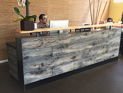 Reception Counter Solutions Memphis Reception Desk - Reclaimed Wood Reception Desk- Rustic Reception Desk