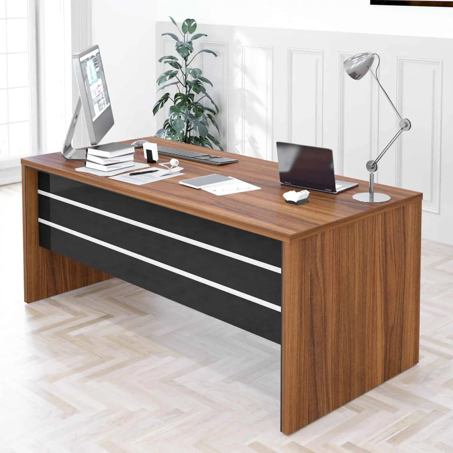 Casa Mare LEXUS 71″ Modern Home & Office Furniture Desk Brown & Black